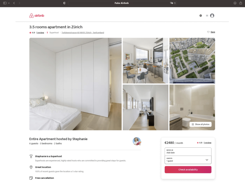 Gefälschte Mietinserate und Mietkaution auf Airbnb fürs Probewohnen